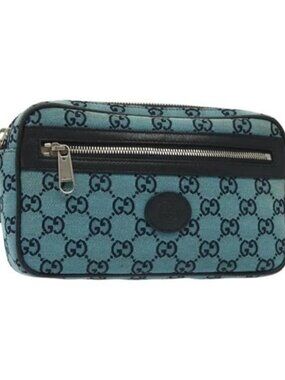 GUCCI GG Canvas Waist Bag Blue Silver 658657 Auth 139364A